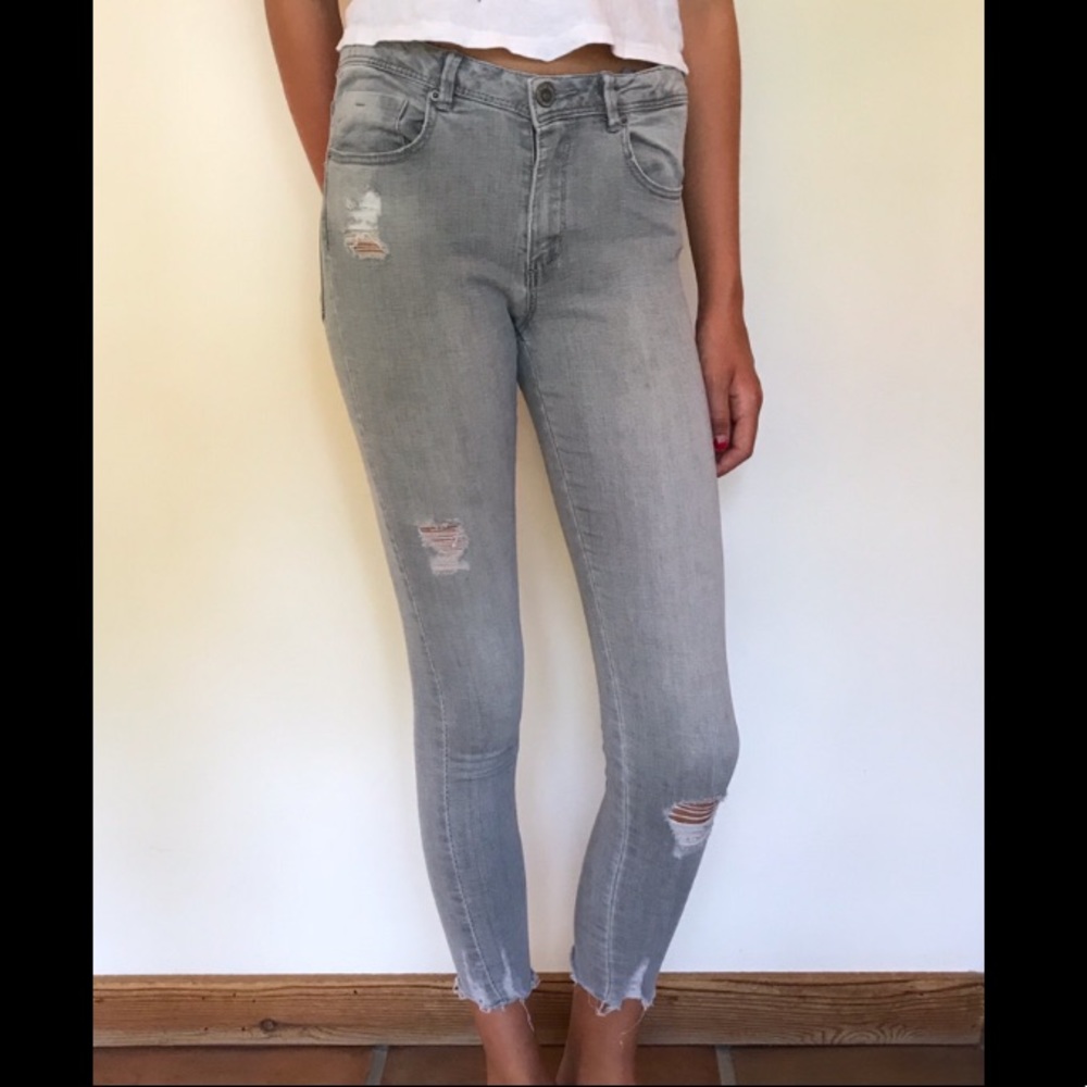Gray, lightly distressed, Zara jeans!